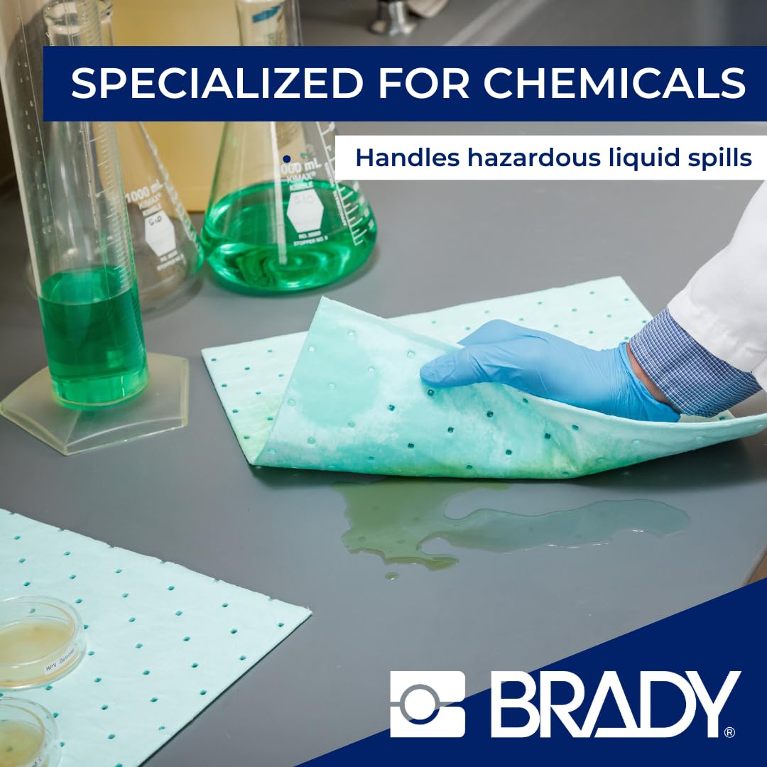SPC® by Brady Kit Anti-Inquinamento Chimico – Kit Assorbente Chimico per Fuoriuscite di Sostanze Chimiche Pericolose, Include 25 Panni Assorbenti Chimici, 4 Calze, Guanti e Sacco per Smaltimento