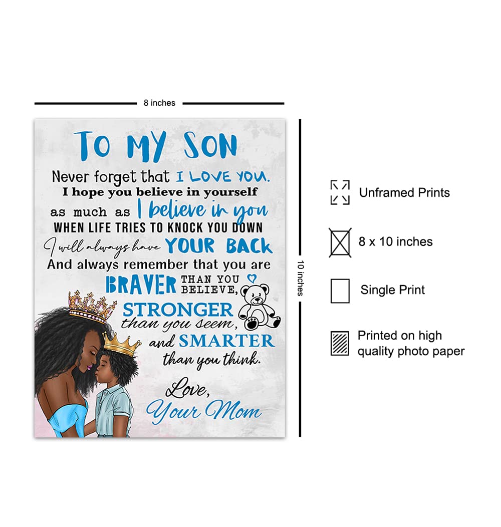 Boys Bedroom Decor - Black Art - African American Artwork - To My Son Gifts from Mom - Little Boys Room Decor - Wall Art for Boys - Blue Baby Boy Nursery Decoration - Kids Room Picture - Family Print