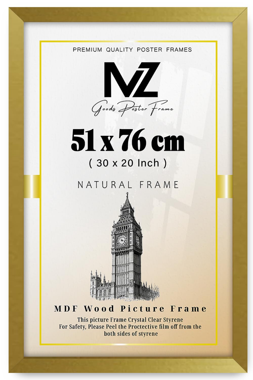 Mz Goods Gold | Mdf Picture Frame (51 X 76 Cm) 76 For Art Prints, & Family Travel Photos, Premium Mdf Finish, Portrait & Landscape Hanging Hooks [ ]
