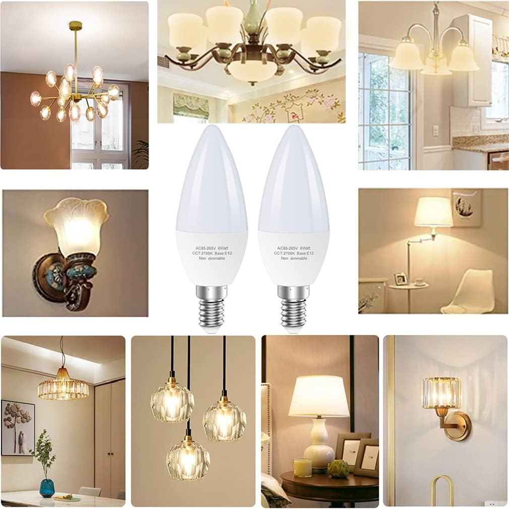 GOSCHE E12 Led Ceiling Fan Light Bulbs, 6W B11 Led Bulb Replace 60 Watts Incandescent, 550 LM, 2700K Warm White, Type B Light Bulb for Chandelier Lamp, Non-Dimmable Candle Lightbulbs,6-Pack