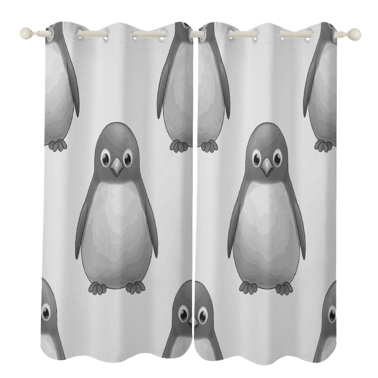 Rideaux occultants pour bloquer la lumière motif pingouin gris