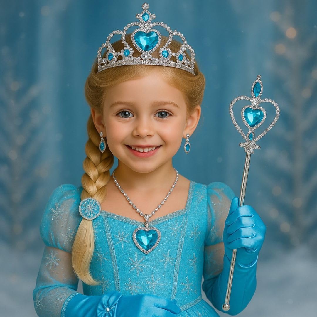 Wanna Party Princess Elsa Dress Up Accessories Jewelry Play Toy Set for Girls with Gloves, Tiara,Wand,Necklace & Earrings for Cinerella Princess Elsa Costume Accessories - Image 7 thumbnail