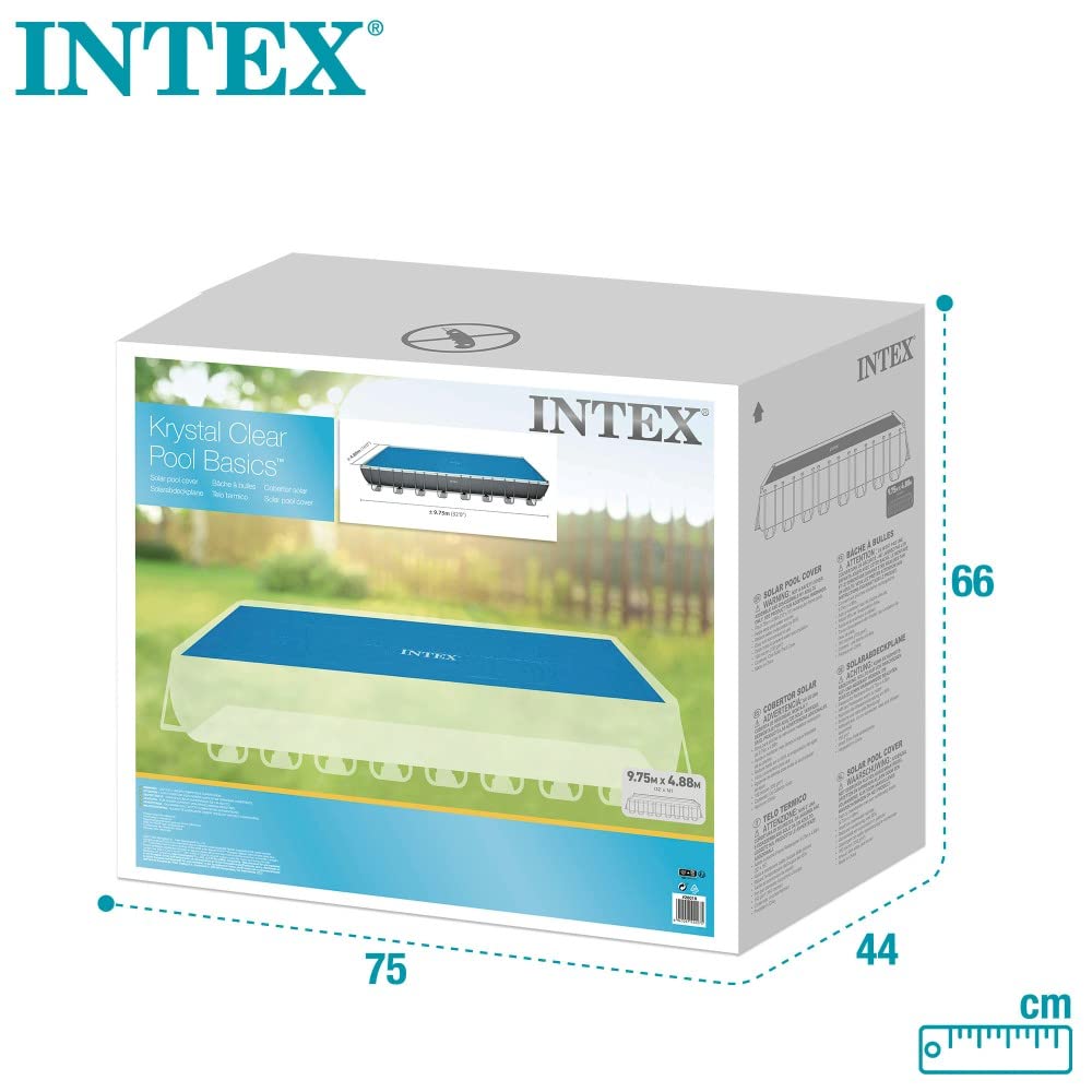 Intex 28018 - Solarabdeckplane, Abdeckung mit thermischer Isolierung für Rechteckige Aufstellpools, Polyethylen, Blau, 975x488 cm