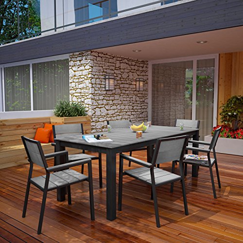 Lm Modway Maine 7-Piece Aluminum Dining Table And Chair Outdoor Patio Set In Brown Gray #TOP7