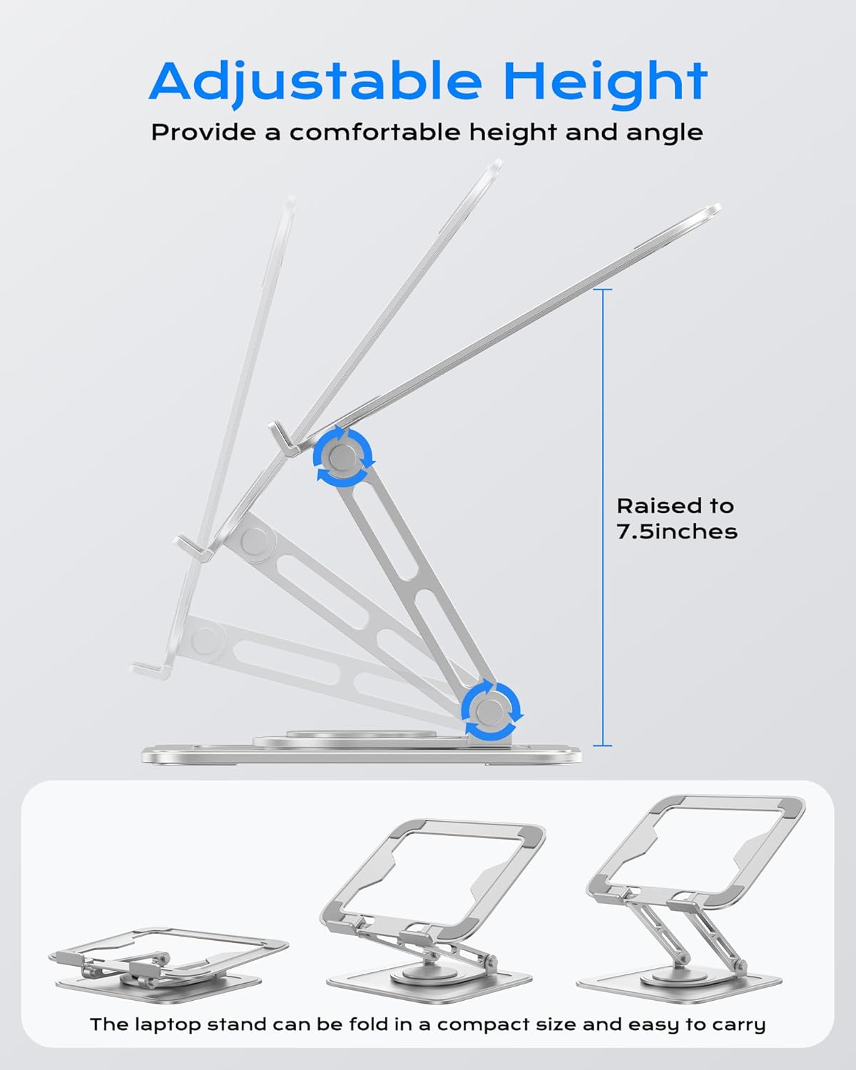 Adjustable Laptop Stand, Computer Stand with 360 Rotating Base, Ergonomic Laptop Riser Mount for Desk Foldable Protable Computer Desk Fits with MacBook Pro Air (10-16") - White - Image 3