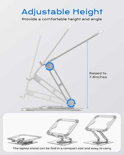 Vista 29 de Aluinum - Soporte de alta gama para computadora portátil con base giratoria 360°, elevador ergonómico portátil para trabajo colaborativo, soporte