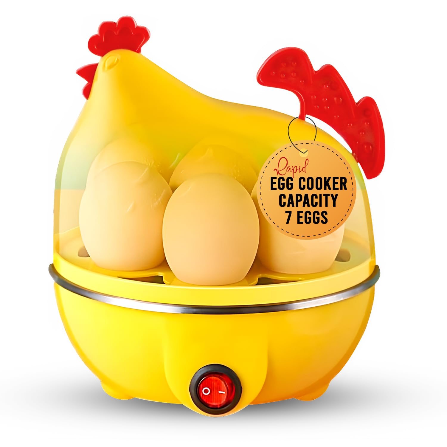 UAE Felcon Egg Cooker 350W Electric Egg Cooker 7-Egg Capacity Hard-Boiled Eggs Automatic Shut Off Omelet Maker Vegetable Steamer Easy One-Touch Operation deal for Soft Medium Holds 7 Yellow