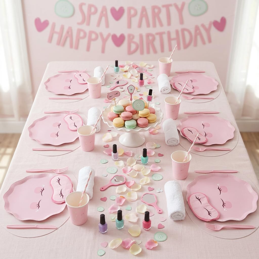 68 pcs Spa Party Decorations | Spa Party Plates, Napkins & Forks | Spa Party Supplies for Girls | Sleepover Party Supplies for Girls | Happy Birthday Banner, Spa Party Banner (Serves 12)