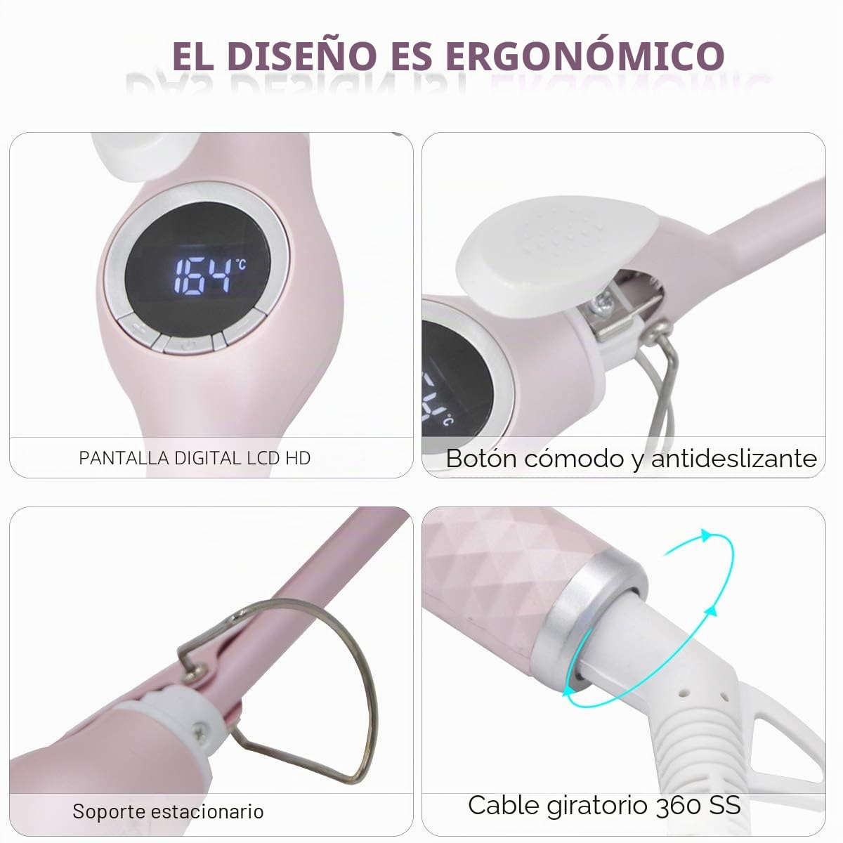 Pinzas para rizar, de 9 mm, rizador de barril de cerámica turmalina con pantalla de temperatura ajustable (140 ℃ -200 ℃), rizador fino para cabello largo y corto, contiene 1 guante y 2 clips