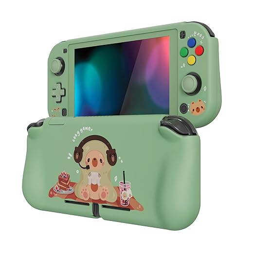 PlayVital ZealProtect Protective Case for Nintendo Switch Lite - Enhanced Grip, for Nintendo Switch lite Ergonomic Hard Shell with Screen Protector, Thumb Grips & Button Caps - Cozy Gamer Bear