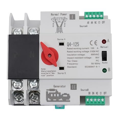 2P 100A Dual Power Automatic Transfer Switch AC 110V ATS PC Level Manual Changeover Generator Transfer Switch Tool 50HZ/60HZ