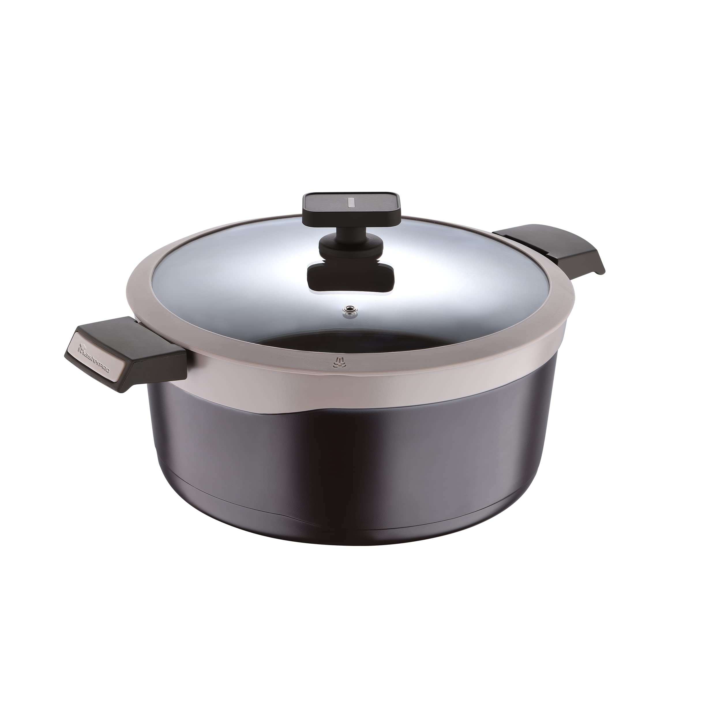 MasterPROGastro Titanium Collection - 7.5 Quart Dutch Oven with Tempered Glass Lid - Durable Cast Aluminum Dutch Oven - Non Stick Pan with Ergonomic Soft Touch Side Handles