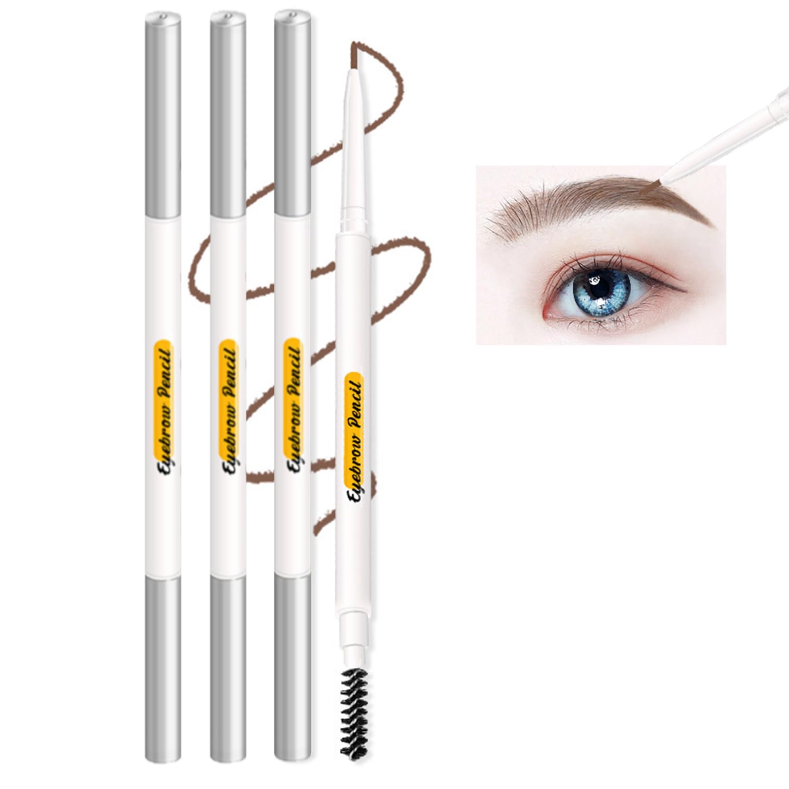 Eyebrow Pencil Brown,4 PCS Ultra Thin Eyebrow Pencil Dual Ended,Waterproof Long-Lasting Eye Brow Pencils with Spoolie Brush.(#03 Brown 4PCS)