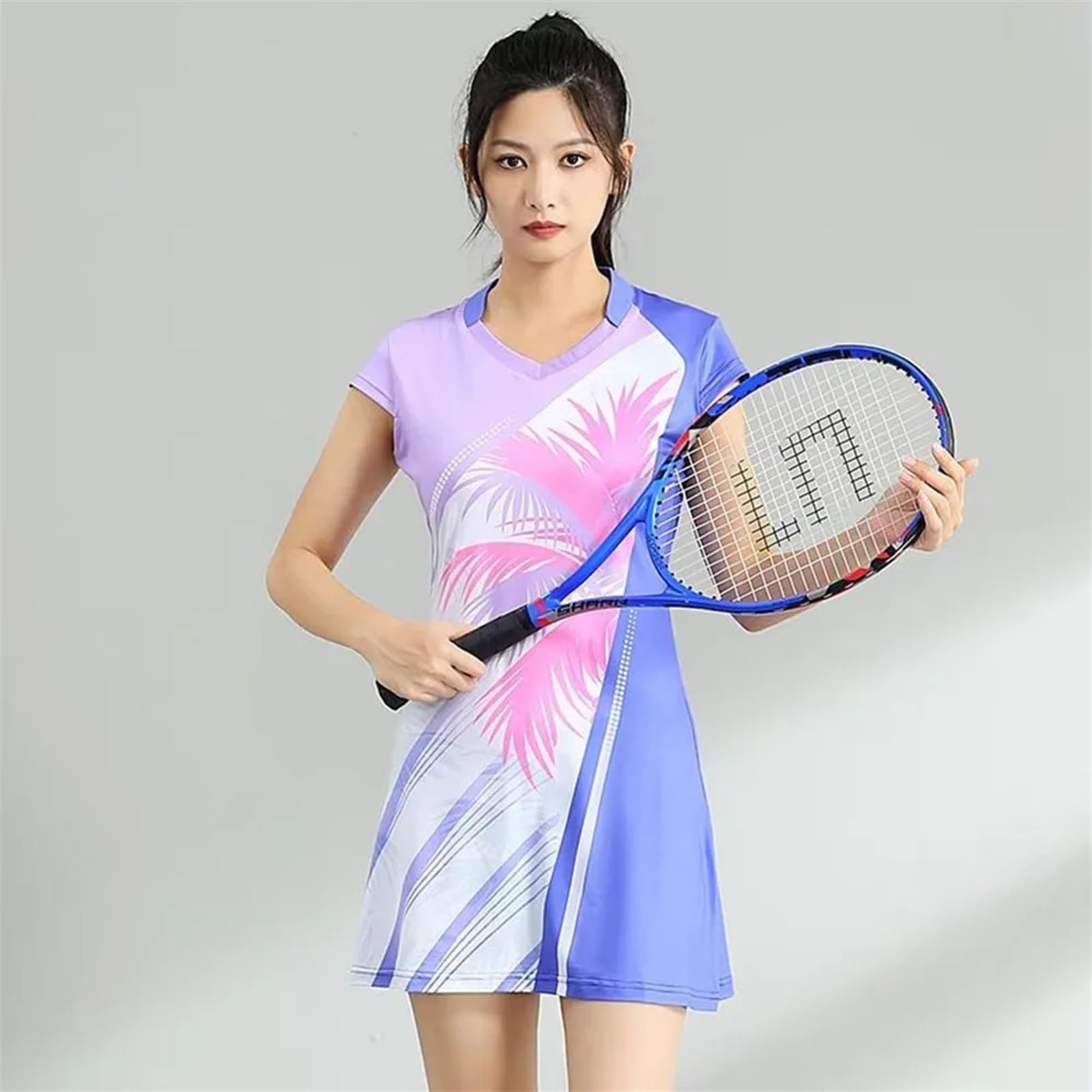 Damen-Tenniskleid Mit Separater Hose, Kurzärmlig, Bedruckt, for Tischtennis, Badminton, Innenshorts, Sportkleid