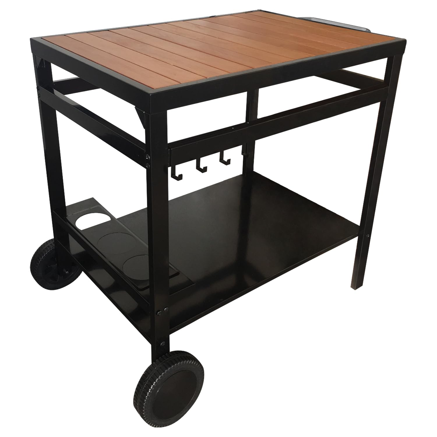 Happy Garden Desserte Aveiro Noire pour Plancha, Structure Acier et Plateau Bois, avec Roues et Poignée de Déplacement