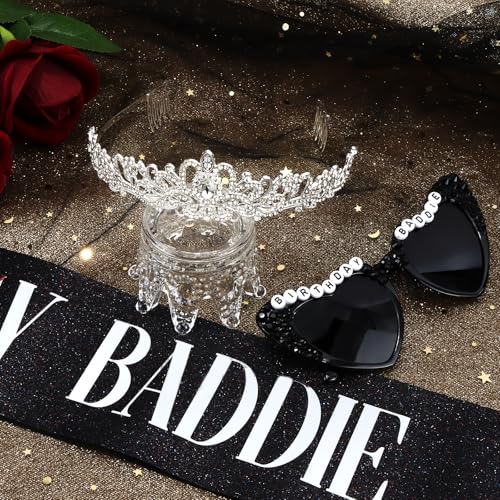 Baddie Party Decorations for Women, Birthday Baddie Sash, Heart-shaped Sunglasses, Black Sash with Sliver Foil for Birthday Accessories Party Favors Supplies2
