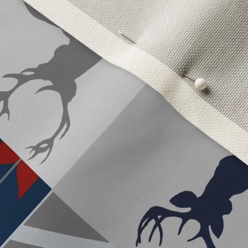 Spoonflower Fabric - Deer Patchwork Scarlet Navy Grey Little Quilt Red White Blue Patriotic Printed on Upholstery Velvet Fabric Fat Quarter - Upholstery Home Decor Bottomweight Apparel