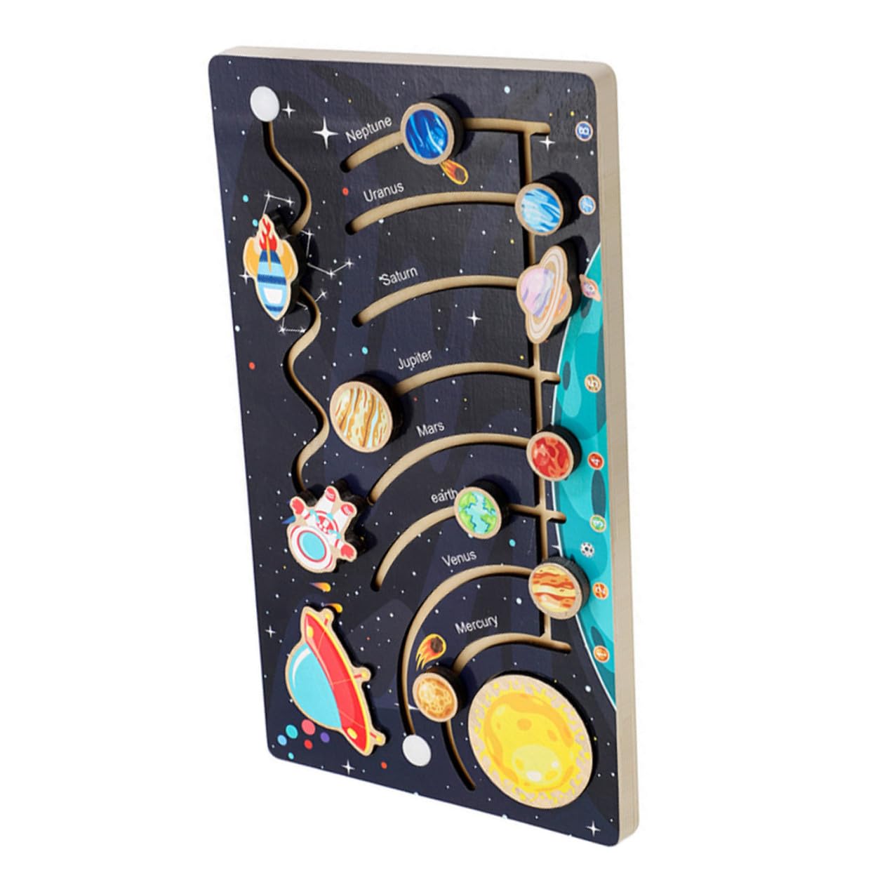 ifundom Puzzle Sistema Solare in Legno e Riconoscimento delle Forme per Bambini che Sviluppa Abilità Cognitive Pianeti Colorati, Gioco Educativo per Attività Prescolari