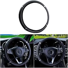 CGEAMDY Steering Wheel Cover, Waterproof Elastic Leather Steering Wheel Cover, Non-Slip Steering Wheel for Vehicles, Steering Wheel Accessories with Diameter 37-38 cm (Black)