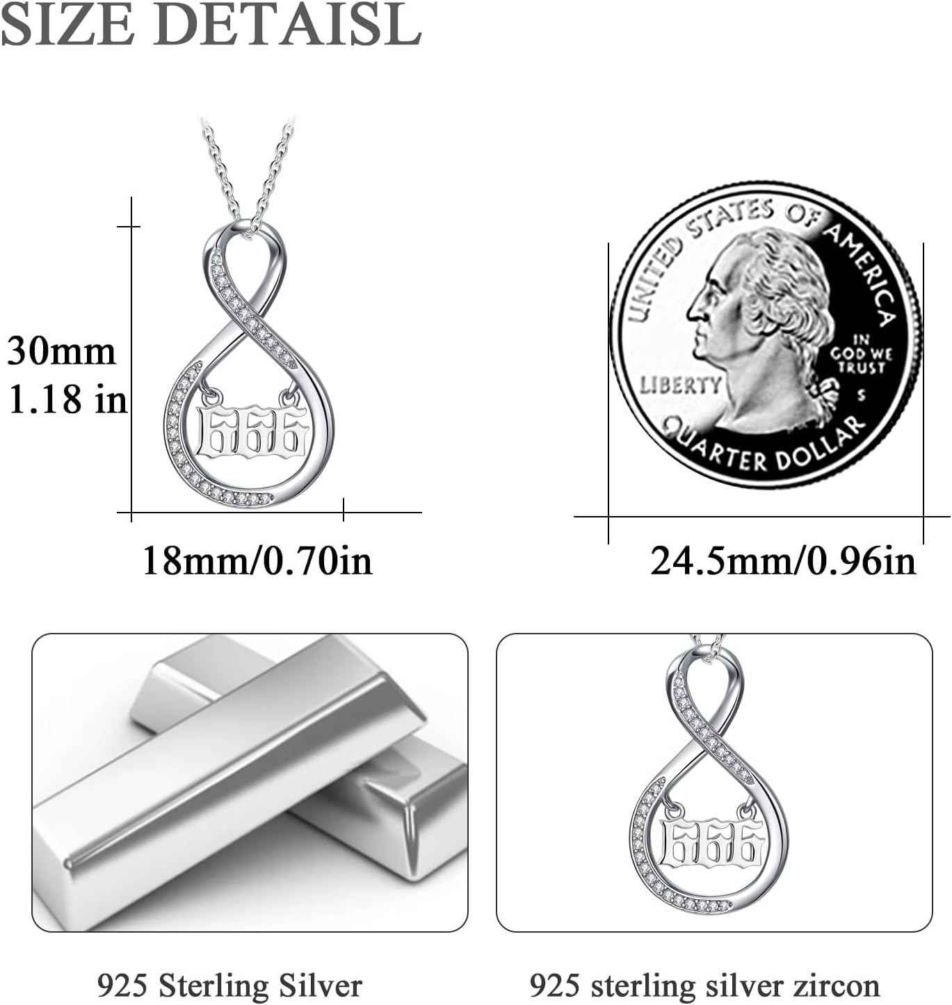 OHAYOO Angel Number 444 666 777 888 999 Necklace 925 Sterling Silver Infinity Angel Number Pendant Necklace Numerology Jewelry for Women - Image 4