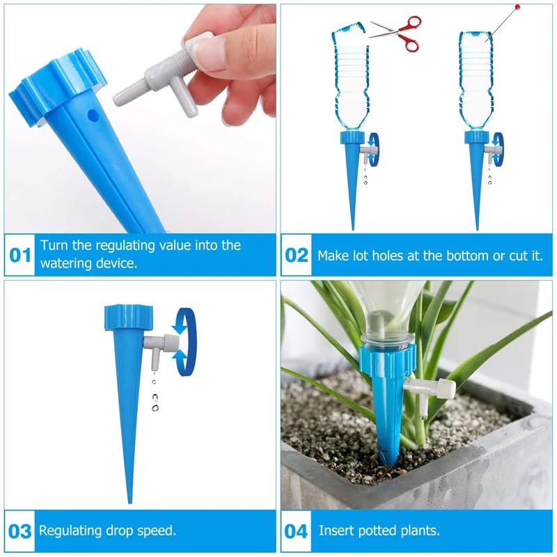 6-24pcs Auto Adjustable Drip Spike Water Bottle Irrigation System Self Dripper Automatic Device Indoor Plant(Blue-24Pcs)