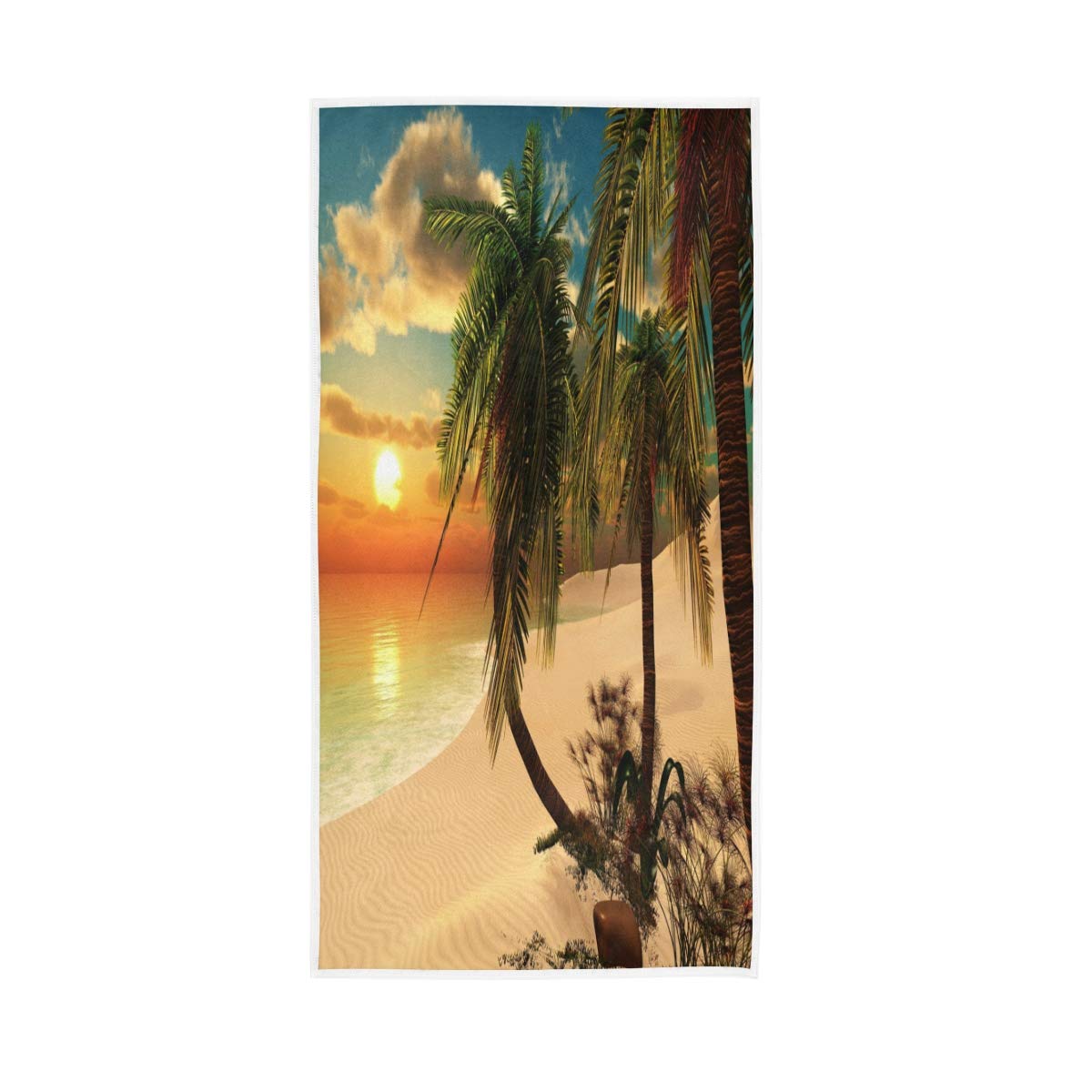 HUYGD Hand Towels Cotton Tropical Beach Palm Trees Sunset Soft Towel Multipurpose Bathroom Beach Towel for Home Kitchen Swim Spa Gym, 30x15 inch