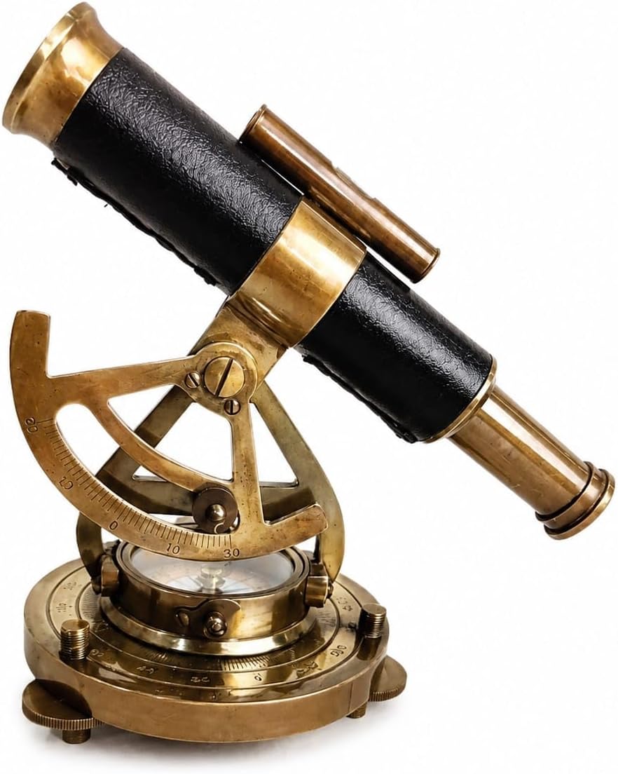 Craple Antique Brass Alidade Telescope with Compass, Vintage Nautical Surveying Instrument, Engravable, Collectible Decor