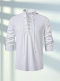 Mens Shirts Cotton Lace-Up Renaissance Shirt Viking Medieval Long Sleeve Pirate Costume Retro Style Tunic Top
