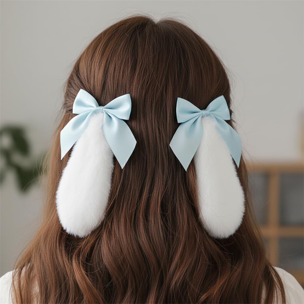 ? Super Adorable Pair Of Kawaii Ribbon Bow Floppy Soft Ear Hair Clips ? Amazon.com : SAWINDA White Lace Hair Bows Pink Rose Hair  main image 2
