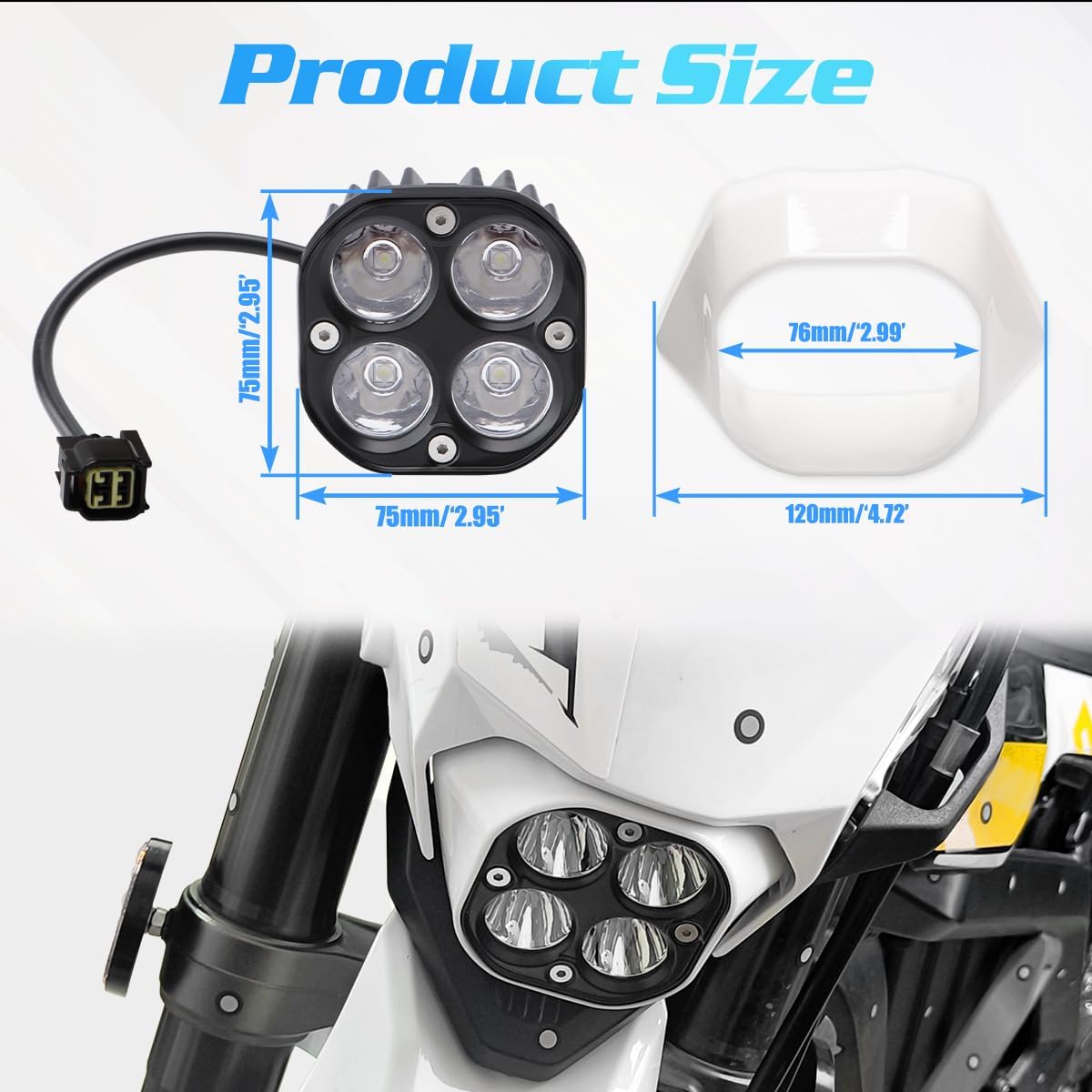 Upgraded Headlight for Sur Ron Ultra Bee, Plug N Play LED Headlight Front Lamp Light With Mounting Bracket, Square Four Bulbs Headlamp & Assemblies for Sur ron, 3 Modes
