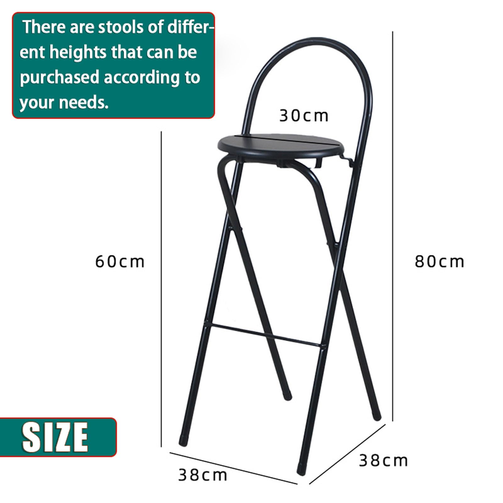 Plier Le Banc， Facile à Transporter, sans Montage, Compact, for la Cuisine et Le Bar(Black,60cm/24in)
