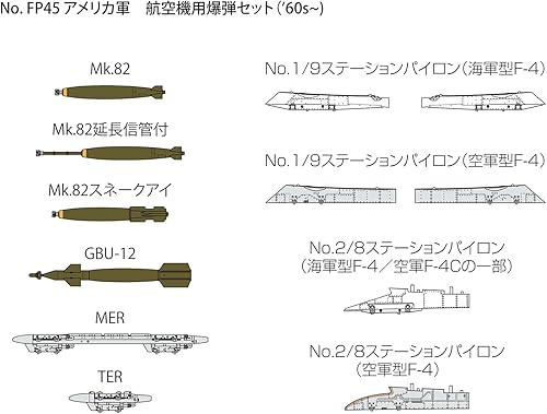 Miniatura 4 de 1/72 US Aircraft Bomb Set (60s) - Kit de construcción de modelos de plástico # FP45