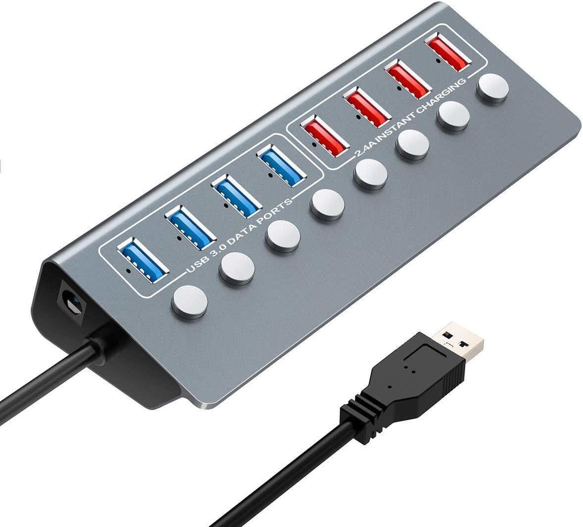 HAIFENG Powered With 8 Ports Charging Hub Data With Individual Power Switches, LED Indicators Power Adapter
