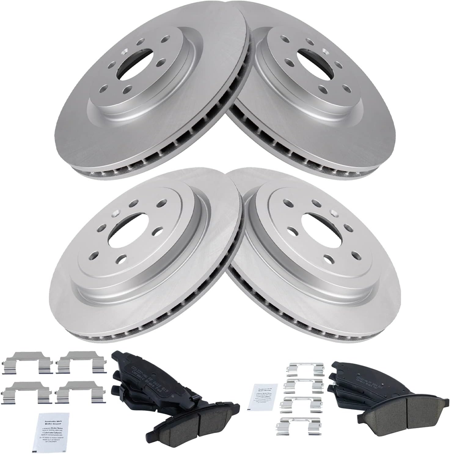 TRQ Front and Rear Brake Pad & Rotor Kit Brake Pads Brake Rotor Ceramic Premium G-Coated Compatible with 2010-2016 Cadillac SRX