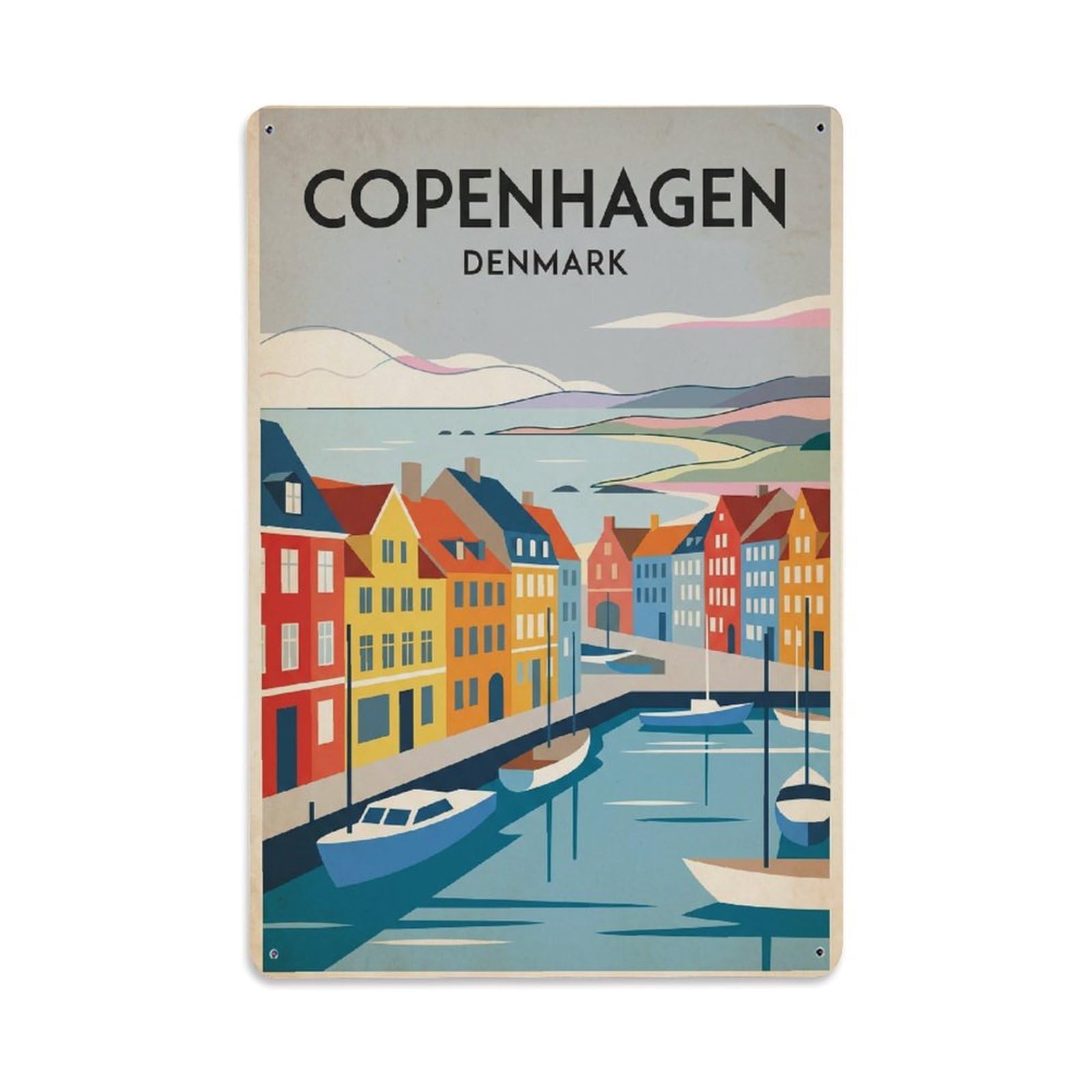 Vintage Travel Denmark Copenhagen Metal Tin Sign Plaque Wall Decor for Cafe, Club Bar, Office, Garden Metal Poster 8x12Inch