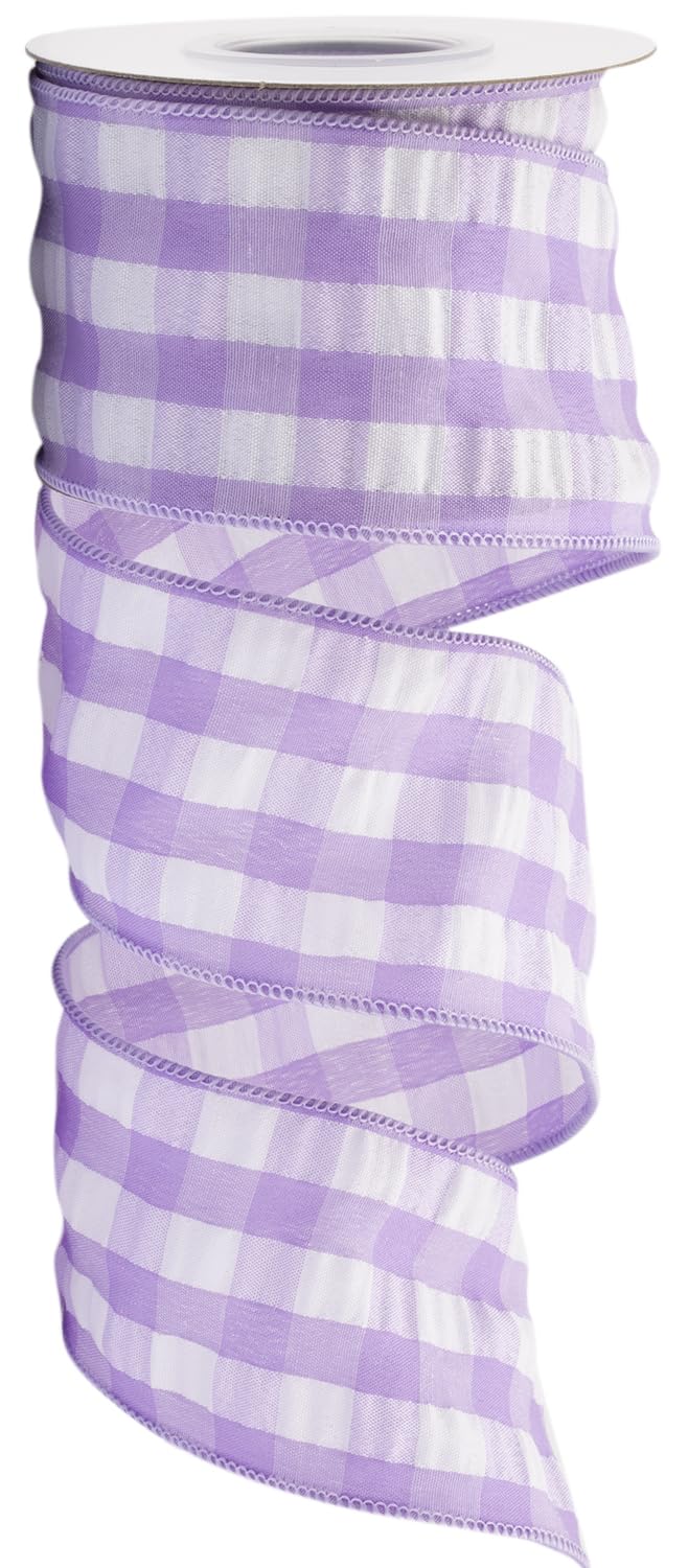Tekdeere 63mm Bubbled Check Ribbon, 9 Meters Purple and White Wired Edge Ribbon for Gift Wrapping, Crafts, Wreaths, Garlands, Weddings and Christmas