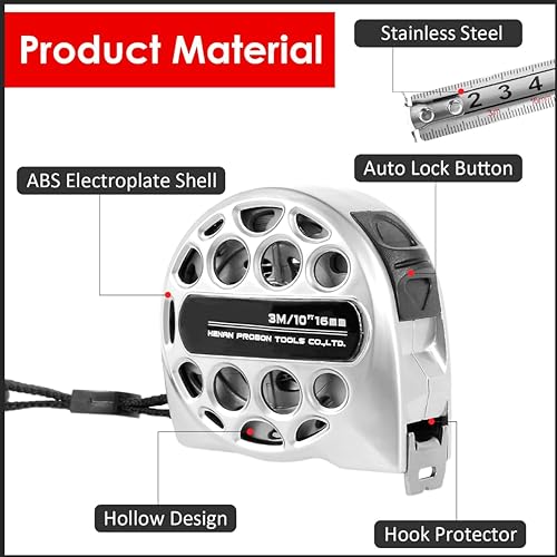 Miniatura 2 de Cinta métrica de acero inoxidable de 9.8 pies, con escala de doble cara, impermeable, retráctil, práctica cinta de medición para construcción,