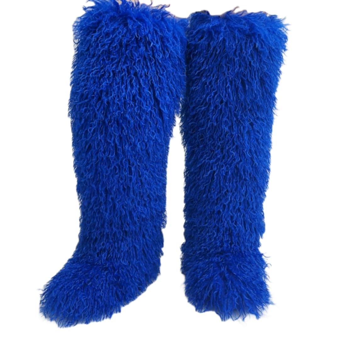 Womens Winter Furry Fluffy Mongolian Thigh High Boots Fuzzy Cozy Faux Fur Tall Long Snow Boots