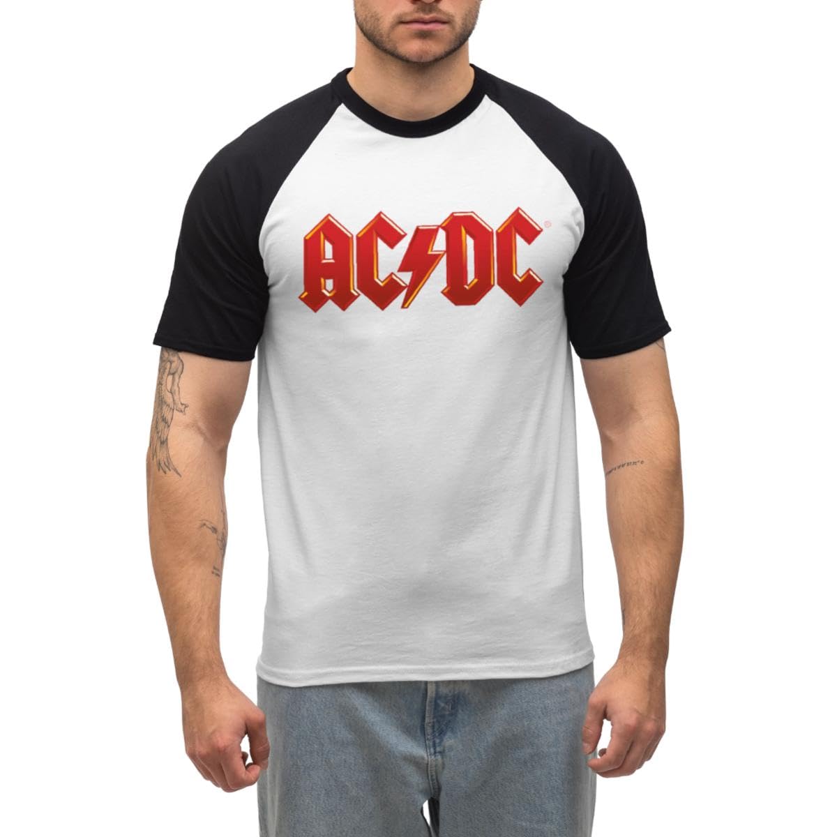 Spreadshirt AC/DC Logo Classique Éclair T Shirt Baseball Homme - Les Beatles, Paul McCartney, John Lennon, RIngo Starr, George Harrison Spreadshirt AC/DC Logo Classique Éclair T Shirt Baseball Homme