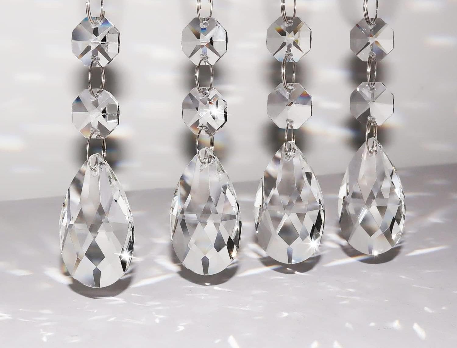 50 mm Clear Crystal Teardrop Chandelier Prisms Pendants with 14mm Octagonal Beads, Hanging Glass Suncatcher Beads Chain for Home Decor & Wedding Display (Pack of 4)-image-21