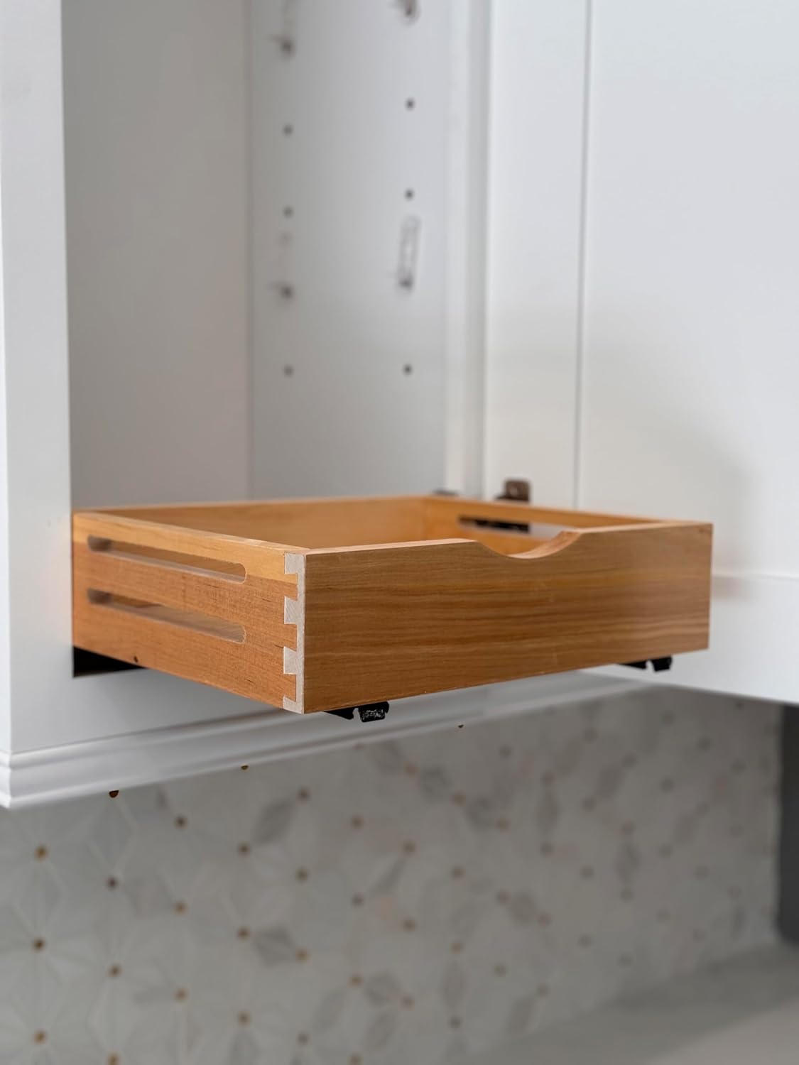 Fully Assembled Drawer Wood Pull Out Tray Drawer Box Kitchen Cabinet Organizer, Cabinet Slide Out Shelve, Wooden Pull-Out Shelf (9" W×10" D×3" H)