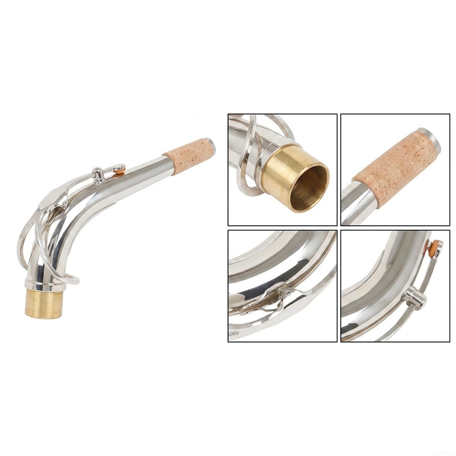 Latón Saxofón Tenor Cuello 27.5mm Bend Pipe con Pad para Bb Sax Parte (Plata)