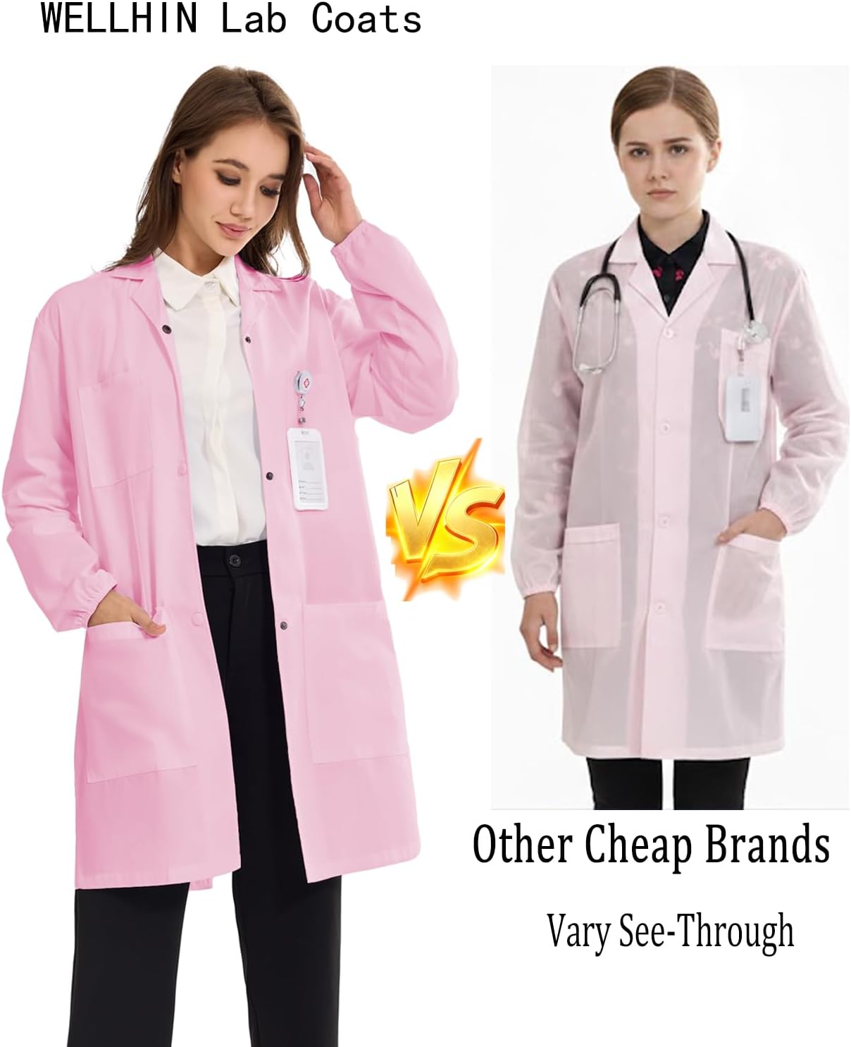 Women's Lab Coats Snap Closure 4 Pockets Elastic Cuffs Professional Medicas Long Sleeve Labcoats Scientist College - Image 2