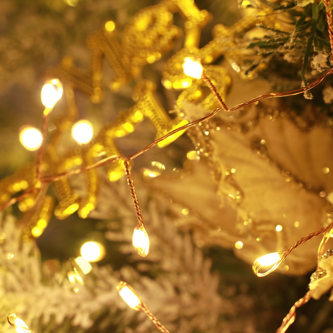 RESNICE 20ft Firecracker Light String 200 LED Warm White Plug-in Indoor Copper Wire LED String Fairy Lights with Remote Control for Christmas Tree Plants - Image 4
