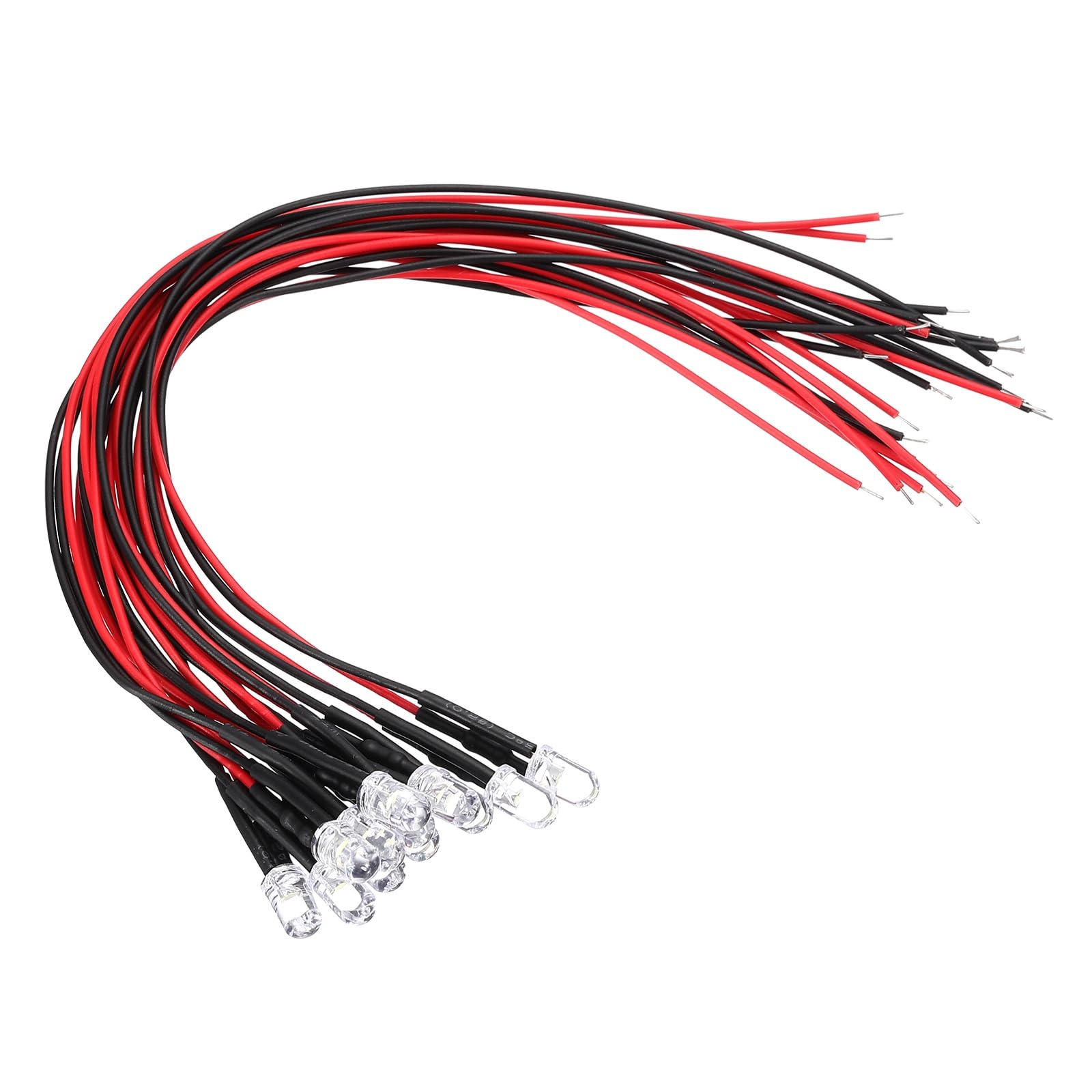 VIAPUICE 12 Pcs 5mm Pre-Wired Small Emitting LED Lights Width 12V Light,White High Brightness LED Diode Light for DIY Electronics Experiments, Indicator Lights, PCB Circuits