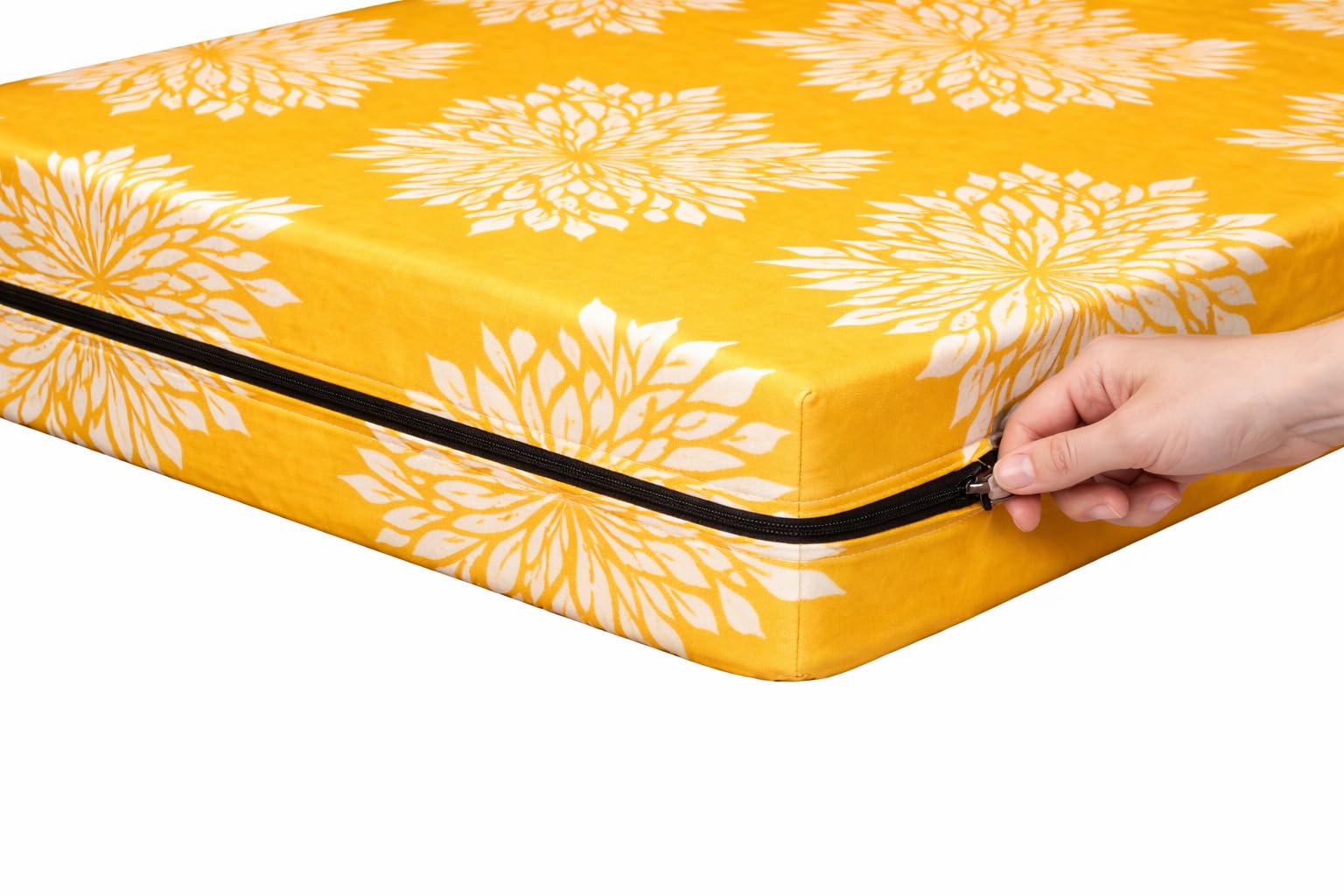 Printed Cotton Mattress Cover with Strong Zip || Super Quality Fabric || Single Bed Size (36x72x4 Inch) 6x3 Feet Yellow Floral-image-1