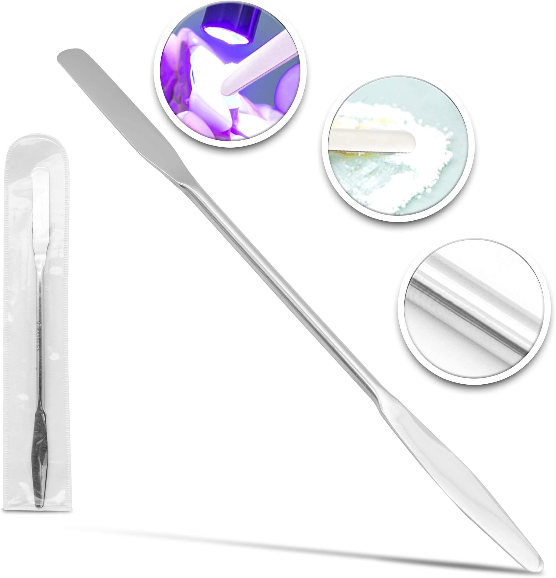 Lab Micro Double Ended Spatula Round/Tapered Arrow End, Flat Ends 50 mm X 9 mm, 7" Length, Stainless Steel