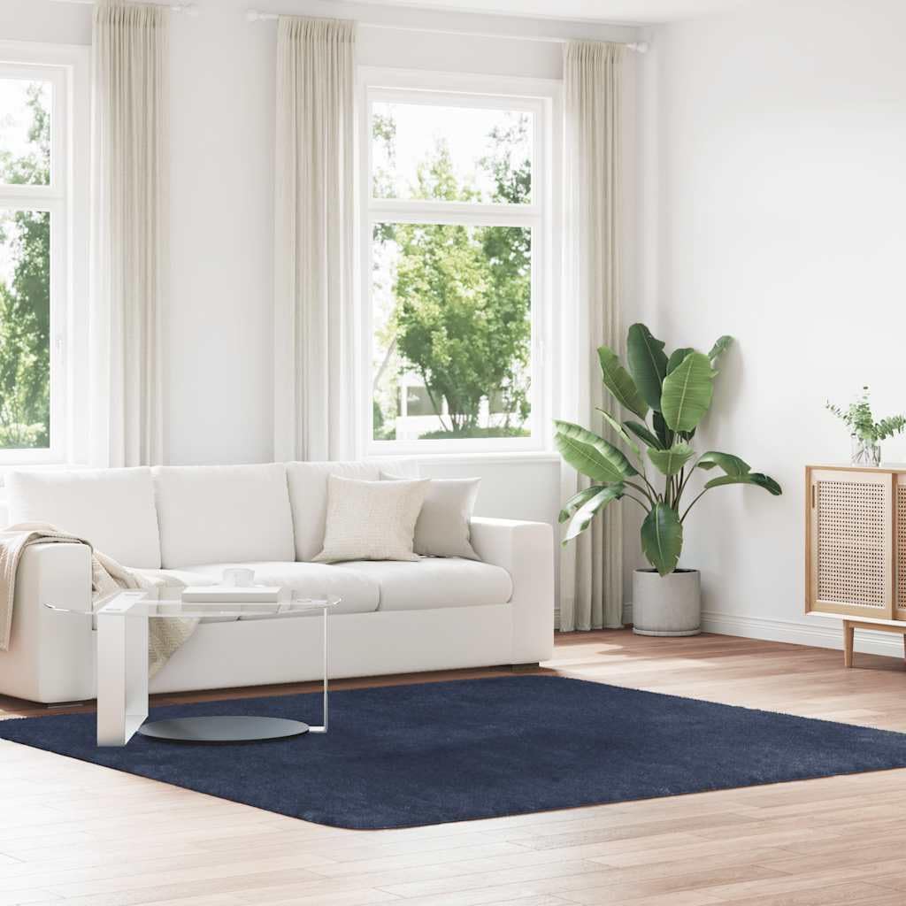 Tapis shaggy bleu marine NAVARRA 240x240 cm en polyester doux pour salon