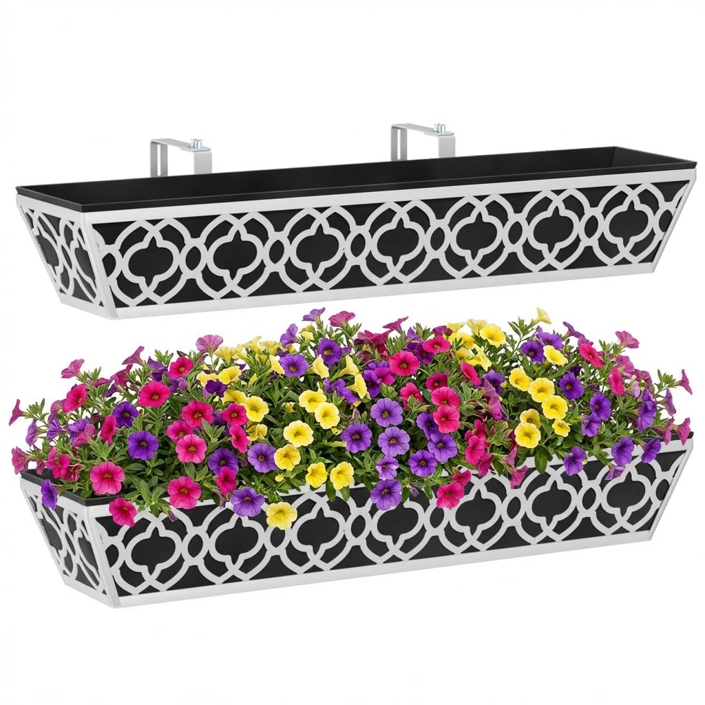 Y&M 30 Inch Metal Railing Planter Box Set