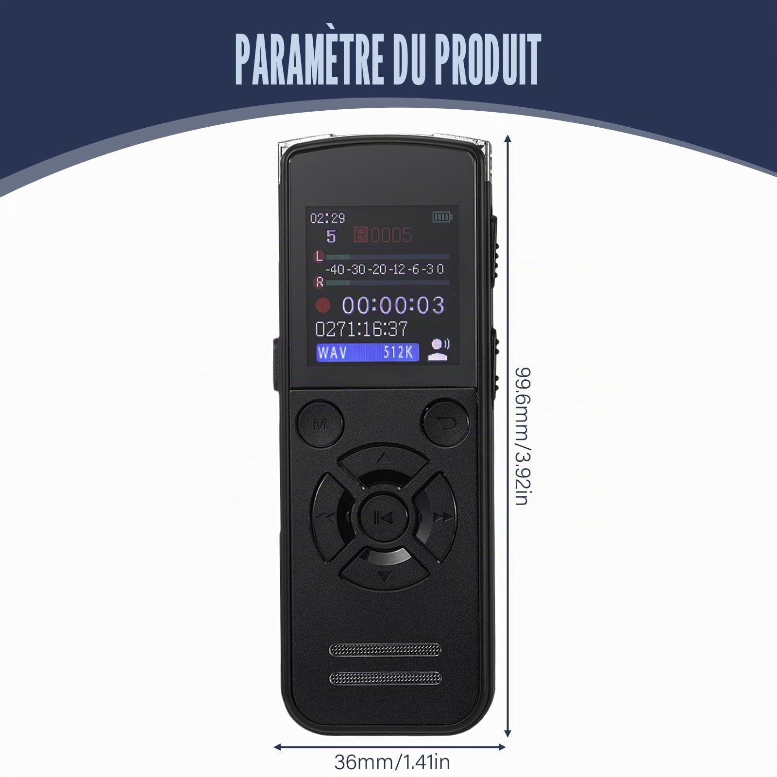 Dictaphone Numérique 64 Go, Enregistreur Vocal USB-C, Réduction du Bruit, 512Kbps, Lecture Intégrée, Enregistreur Audio Portable pour Réunions, Cours, Interviews, Conférences, Lecteur MP3